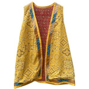 Patchwork Bandana Vest, Reversible, Handmade, Yellow, Red, Women, One-of-a-Kind